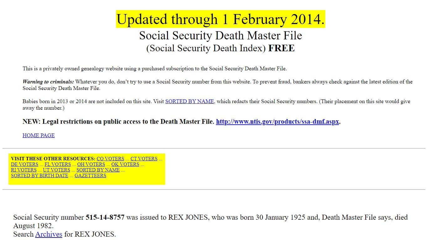 Social Security Death Master File, free - ssdmf.info