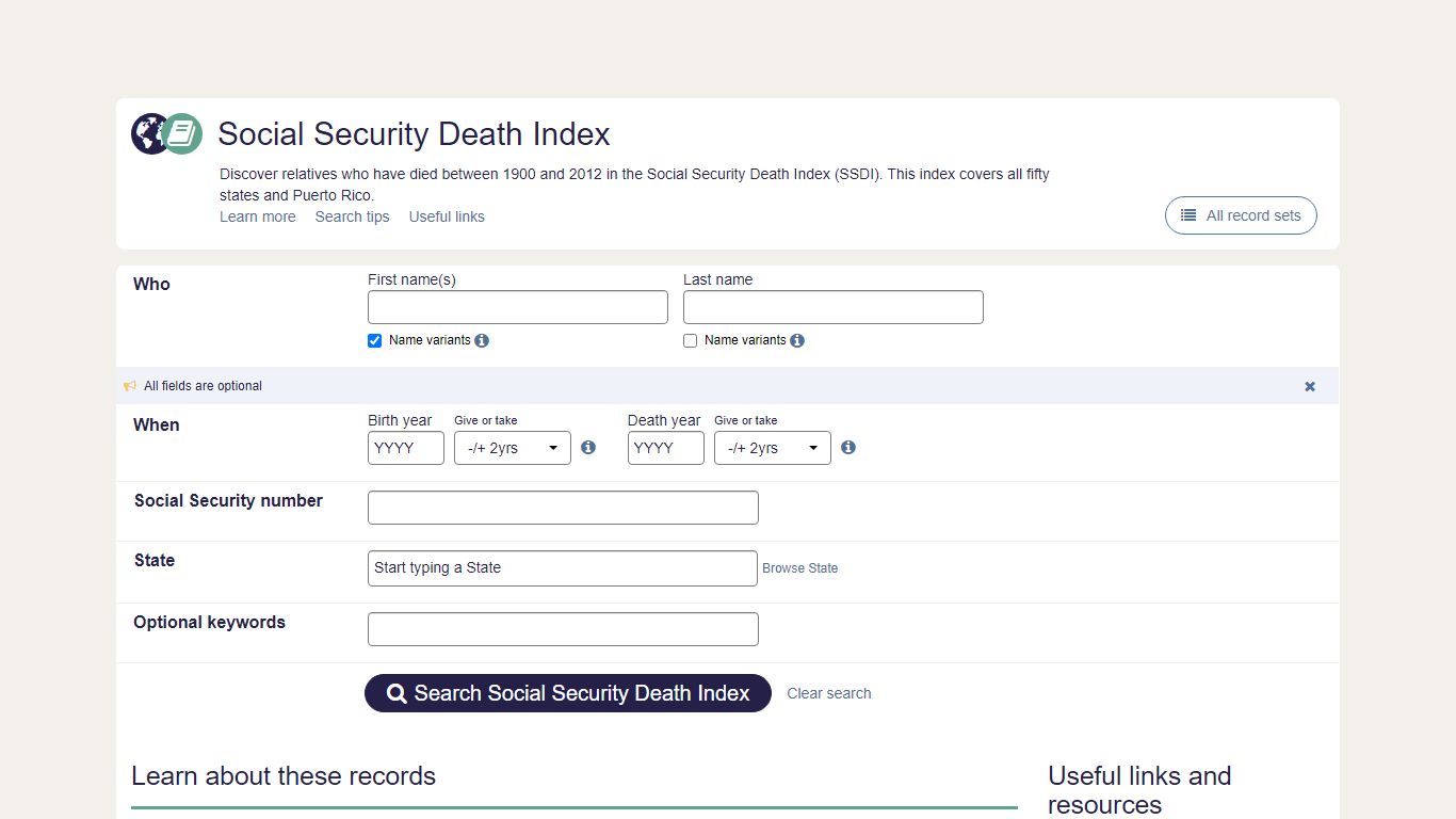 Social Security Death Index | findmypast.com